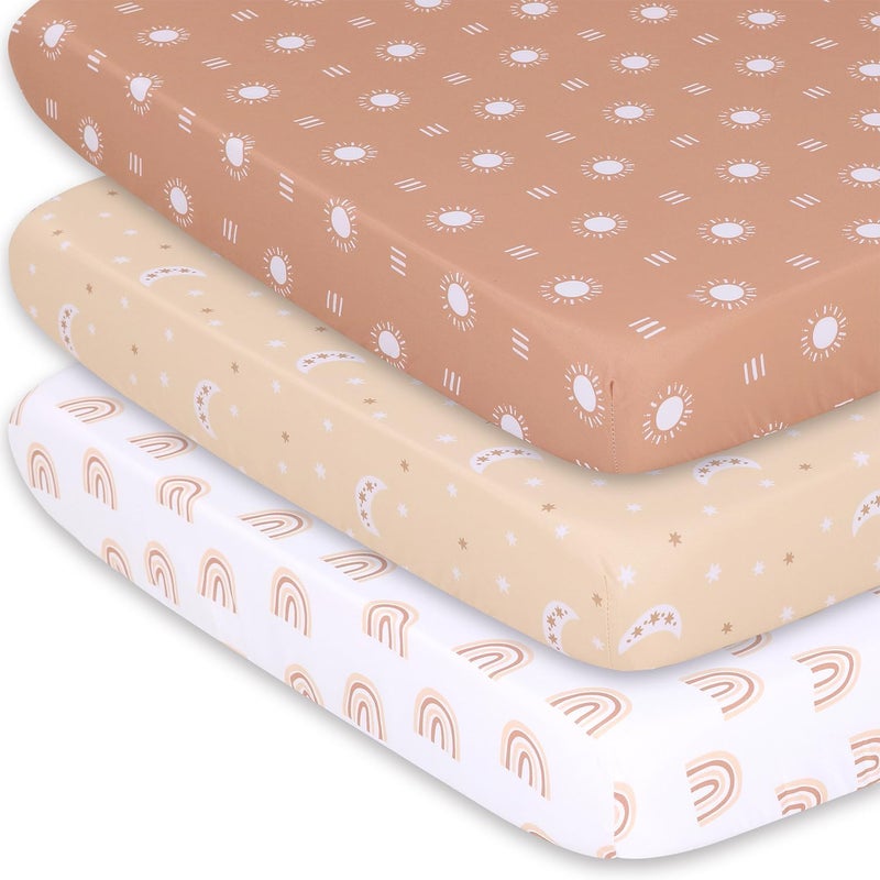 The Peanut Shell 3-Pack Fitted Playard Sheets - Soft & Breathable Baby Boy or Girl Mini Crib Sheets, Pack N Play Mattress, Fits Standard Playard Pack Play Mattresses - Boho - Image 1
